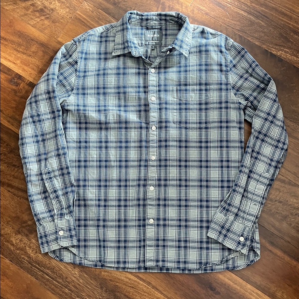 Bonobos Mens Red Blue Plaid Flannel Button Down Shirt Slim Fit Size XL Cotton